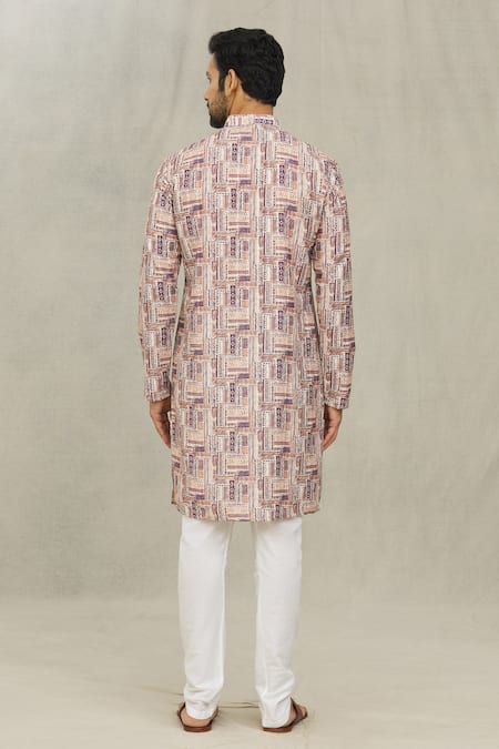 Shop Arihant Rai Sinha Brown Jacquard Embroidery Tribal Print Kurta at Aza Fashions Shop_Arihant Rai Sinha_Brown Jacquard Embroidery Tribal Print Kurta _at_Aza_Fashions