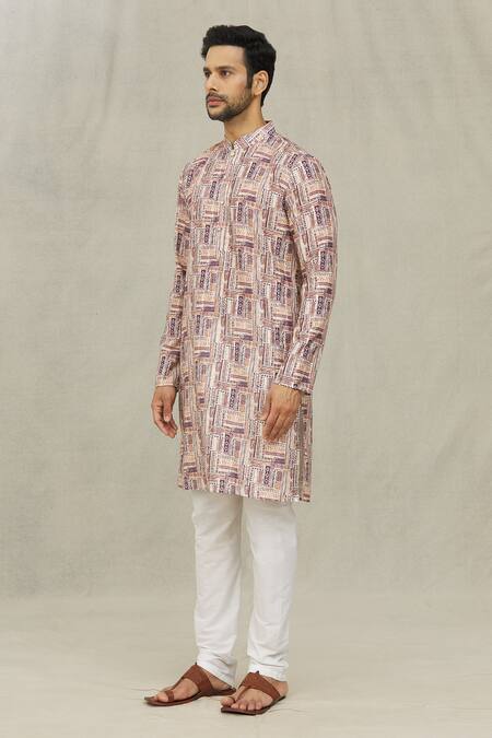 Buy Arihant Rai Sinha Brown Jacquard Embroidery Tribal Print Kurta Online at Aza Fashions Buy_Arihant Rai Sinha_Brown Jacquard Embroidery Tribal Print Kurta _Online_at_Aza_Fashions