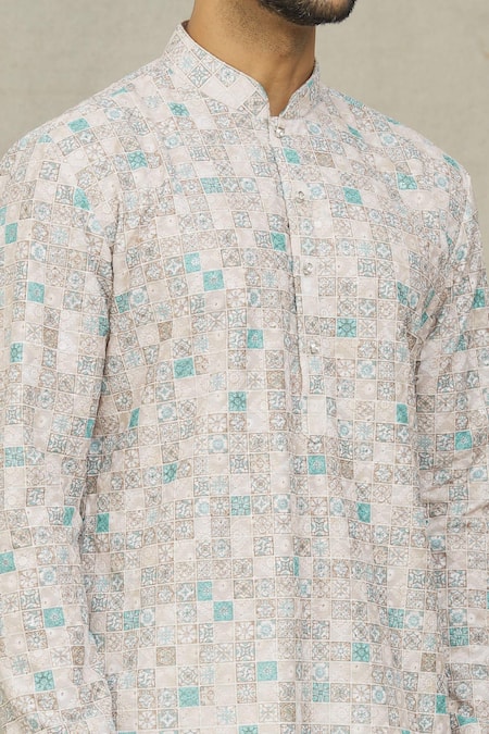 Arihant Rai Sinha_Cream Cotton Embroidery Moroccan Tile Print Kurta _at_Aza_Fashions