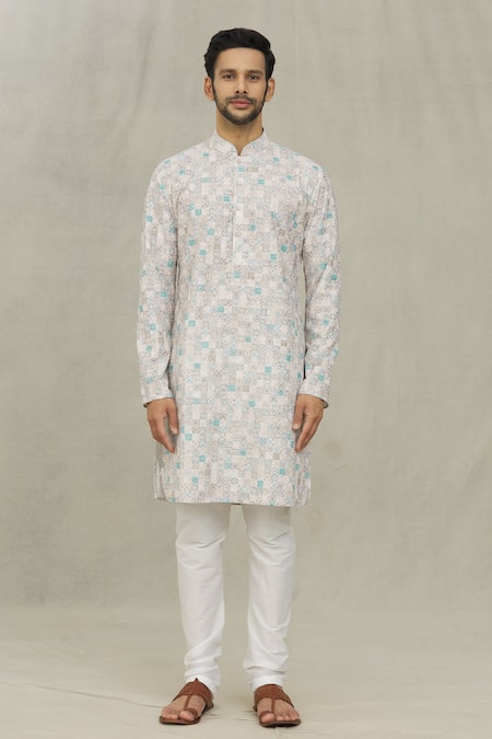 Arihant Rai Sinha_Cream Cotton, Polyester, Viscose Printed Kurta Set _Online_at_Aza_Fashions