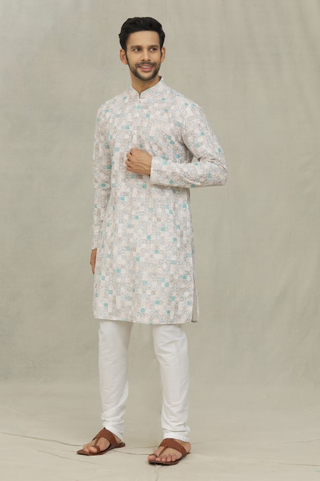 Buy_Arihant Rai Sinha_Cream Cotton, Polyester, Viscose Printed Kurta Set _Online_at_Aza_Fashions