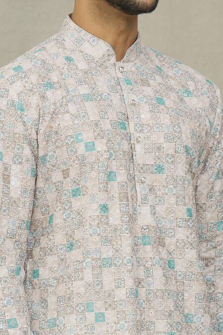 Shop_Arihant Rai Sinha_Cream Cotton, Polyester, Viscose Printed Kurta Set _Online_at_Aza_Fashions