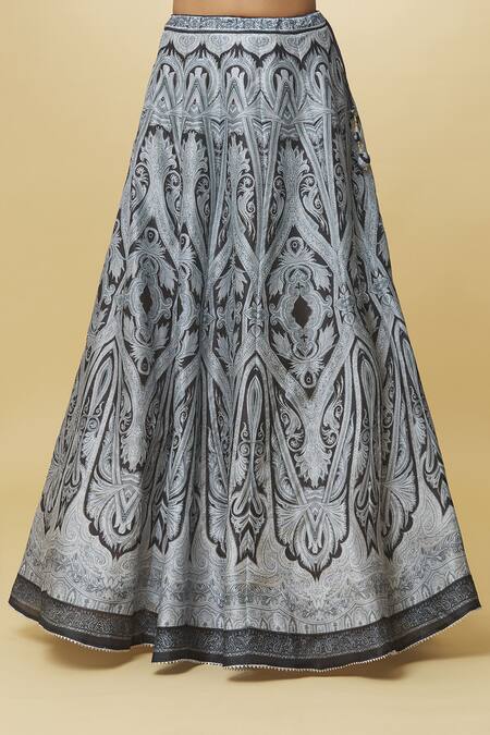 Samyukta Singhania_Multi Color Lycra, Silk, Georgette Embroidery, Printed Monochrome Lehenga Set_Online_at_Aza_Fashions