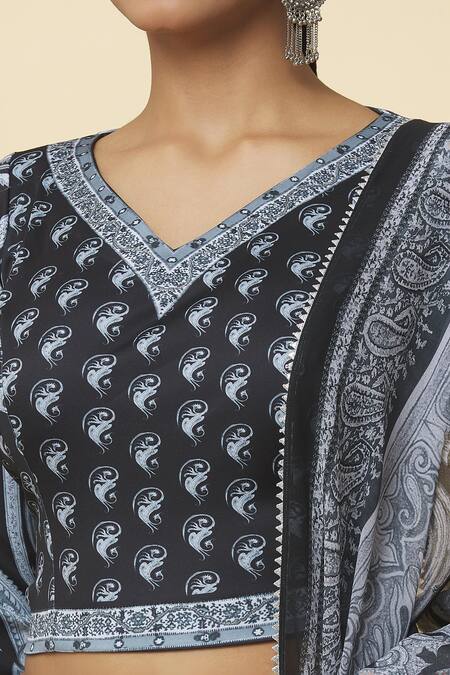 Samyukta Singhania_Multi Color Lycra, Silk, Georgette Embroidery, Printed Monochrome Lehenga Set_at_Aza_Fashions