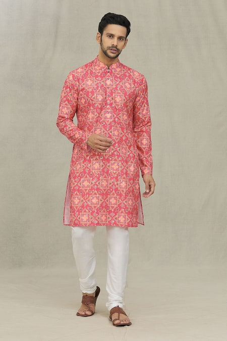 Arihant Rai Sinha Red Kurta Soft Cotton Foil Printed Bandhani Set
