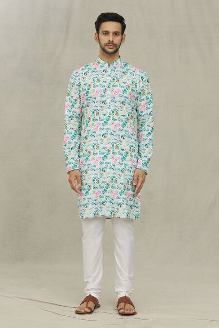 Arihant Rai Sinha_White Cotton, Polyester Hexagon Print Kurta Set _Online_at_Aza_Fashions