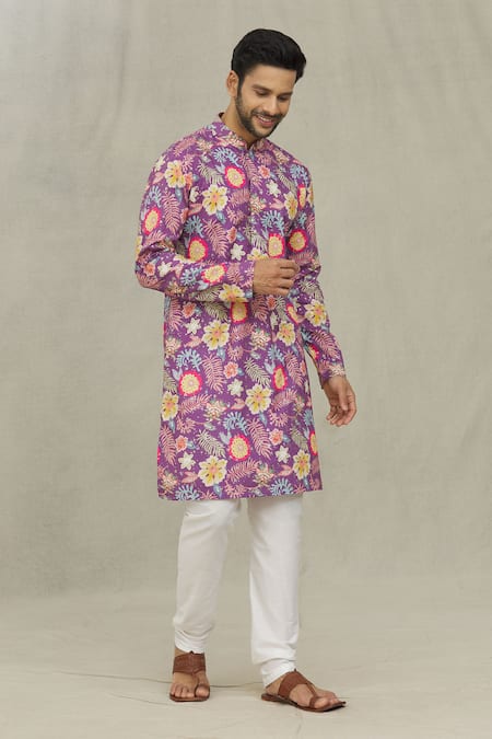 Buy Arihant Rai Sinha Purple Cotton, Polyester, Viscose Botanical Print Kurta Set Online at Aza Fashions Buy_Arihant Rai Sinha_Purple Cotton, Polyester, Viscose Botanical Print Kurta Set _Online_at_Aza_Fashions