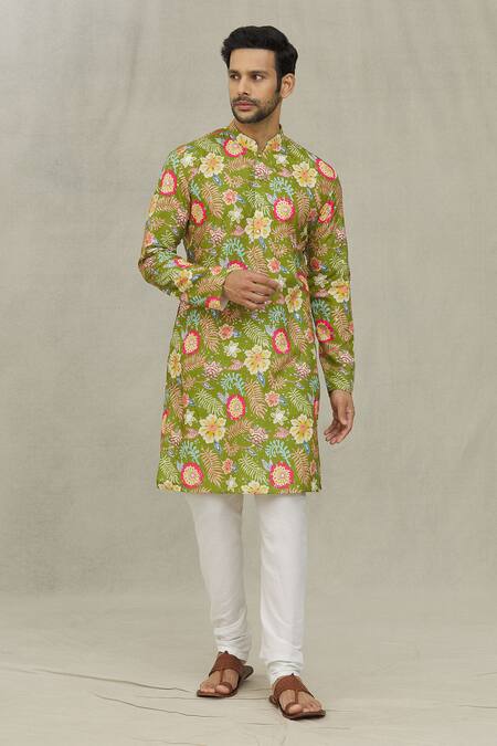 Buy Arihant Rai Sinha Green Cotton, Polyester, Viscose Floral Print Kurta Set Online at Aza Fashions Buy_Arihant Rai Sinha_Green Cotton, Polyester, Viscose Floral Print Kurta Set _Online_at_Aza_Fashions