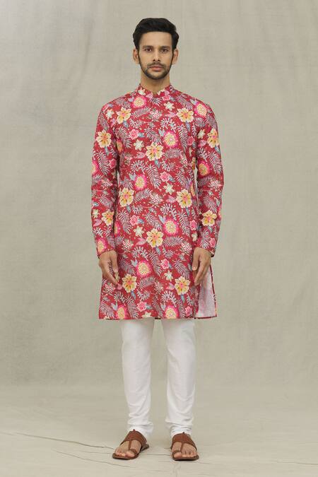 Buy Arihant Rai Sinha Red Cotton, Polyester, Viscose Foil Printing Florette Kurta Set Online at Aza Fashions Buy_Arihant Rai Sinha_Red Cotton, Polyester, Viscose Foil Printing Florette Kurta Set _Online_at_Aza_Fashions