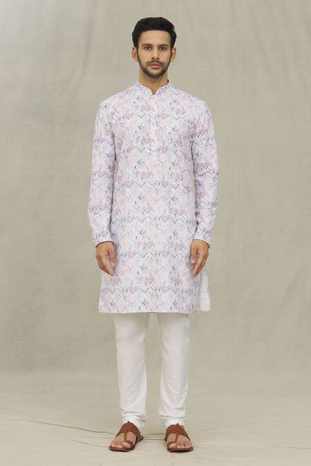 Arihant Rai Sinha White Cotton, Polyester, Viscose Embroidery Leaf Print Kurta Set Online at Aza Fashions Arihant Rai Sinha_White Cotton, Polyester, Viscose Embroidery Leaf Print Kurta Set _Online_at_Aza_Fashions