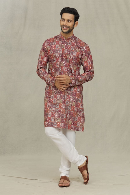 Arihant Rai Sinha Red Kurta Soft Cotton Printed Miniature Set