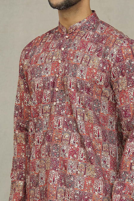 Shop_Arihant Rai Sinha_Red Cotton, Polyester, Viscose Miniature Print Kurta Set _Online_at_Aza_Fashions