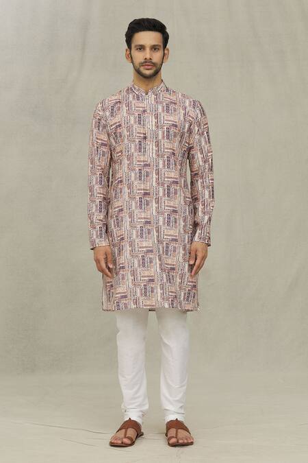 Arihant Rai Sinha Brown Jacquard, Polyester Stripe Print Kurta Set Online at Aza Fashions Arihant Rai Sinha_Brown Jacquard, Polyester Stripe Print Kurta Set _Online_at_Aza_Fashions