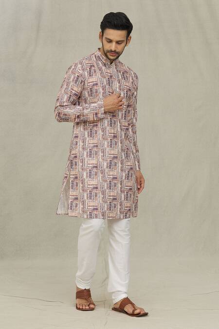 Buy Arihant Rai Sinha Brown Jacquard, Polyester Stripe Print Kurta Set Online at Aza Fashions Buy_Arihant Rai Sinha_Brown Jacquard, Polyester Stripe Print Kurta Set _Online_at_Aza_Fashions