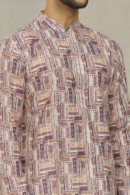 Shop Arihant Rai Sinha Brown Jacquard, Polyester Stripe Print Kurta Set Online at Aza Fashions Shop_Arihant Rai Sinha_Brown Jacquard, Polyester Stripe Print Kurta Set _Online_at_Aza_Fashions