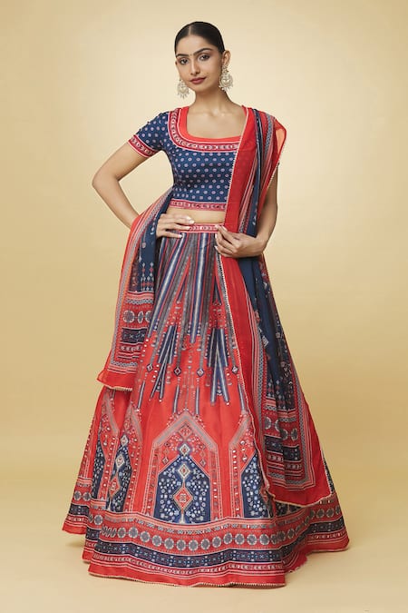 Samyukta Singhania Raw Silk Printed Lehenga Set 