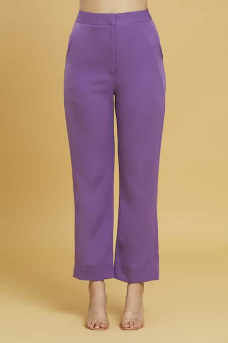Zosia_Purple Polyester Lace Collared Pintucked Shirt And Pant Co-ord Set _at_Aza_Fashions