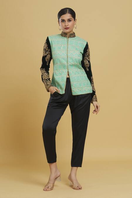 Rohit Gandhi + Rahul Khanna_Black Satin Straight Trouser _Online_at_Aza_Fashions