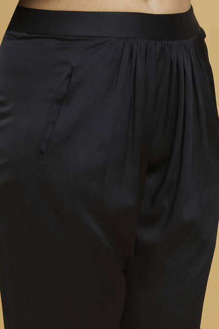 Buy_Rohit Gandhi + Rahul Khanna_Black Satin Straight Trouser _Online_at_Aza_Fashions