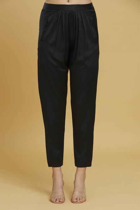 Shop_Rohit Gandhi + Rahul Khanna_Black Satin Straight Trouser _Online_at_Aza_Fashions