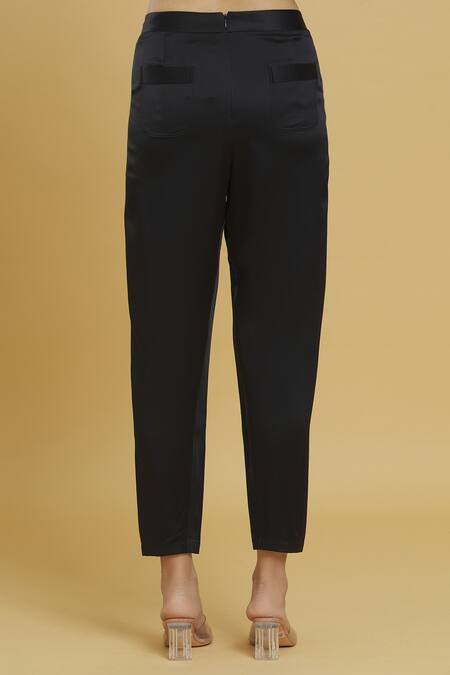 Rohit Gandhi + Rahul Khanna_Black Satin Straight Trouser _at_Aza_Fashions