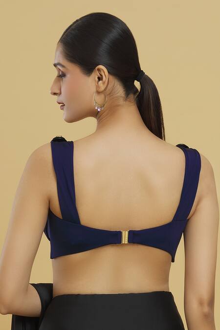 Shop Shivan & Narresh Blue Embellished Stones V Neck Placement Blouse at Aza Fashions Shop_Shivan & Narresh_Blue Embellished Stones V Neck Placement Blouse_at_Aza_Fashions