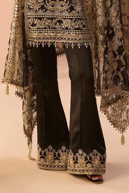 Lashkaraa Black Silk, Net Beads, Embroidery, Sequins, Zari Boat Neck Stone Kurta Set Online at Aza Fashions Lashkaraa_Black Silk, Net Beads, Embroidery, Sequins, Zari Boat Neck Stone Kurta Set_Online_at_Aza_Fashions