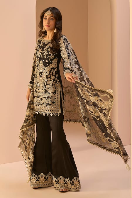 Buy Lashkaraa Black Silk, Net Beads, Embroidery, Sequins, Zari Boat Neck Stone Kurta Set Online at Aza Fashions Buy_Lashkaraa_Black Silk, Net Beads, Embroidery, Sequins, Zari Boat Neck Stone Kurta Set_Online_at_Aza_Fashions