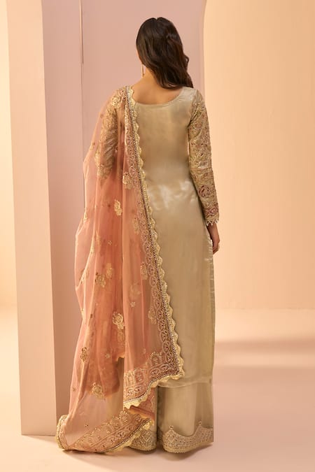 Lashkaraa Floral Zari Embroidered Kurta Palazzo Set 
