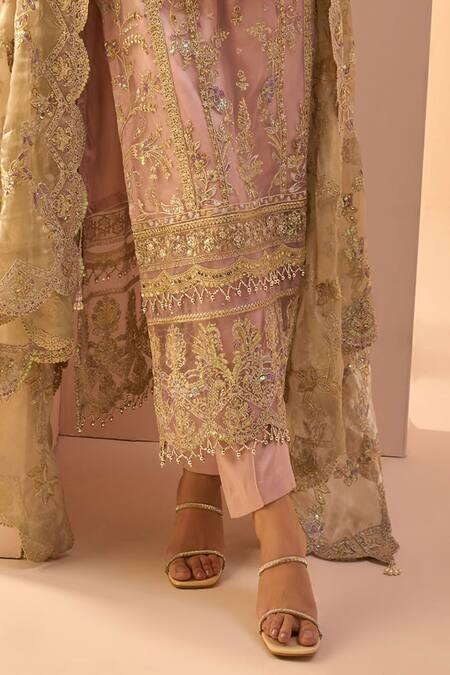 Buy Lashkaraa Pink Net, Satin Beads, Sequins, Zari Round Neck Embroidered Kurta Pant Set Online at Aza Fashions Buy_Lashkaraa_Pink Net, Satin Beads, Sequins, Zari Round Neck Embroidered Kurta Pant Set _Online_at_Aza_Fashions