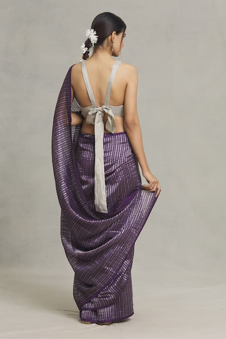 Pranay Baidya Chanderi Linear Woven Saree 