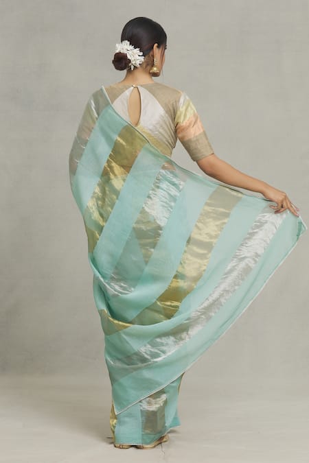 Pranay Baidya Chanderi Broad Stripe Woven Saree 