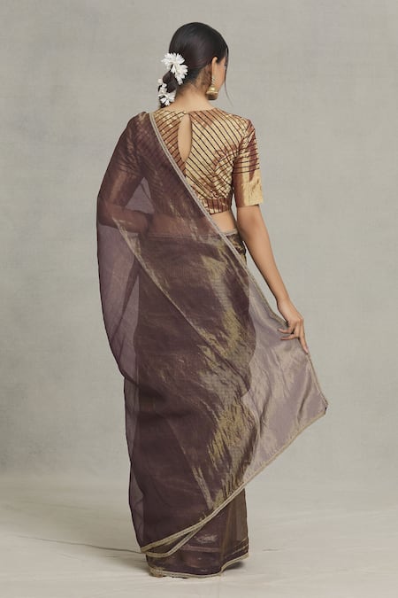 Pranay Baidya Thin Stripe Woven Tissue Saree 