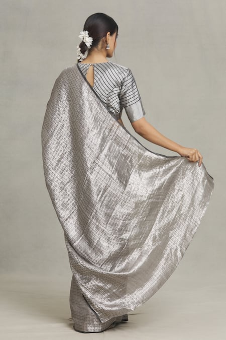 Pranay Baidya Checkered Brocade Woven Saree 