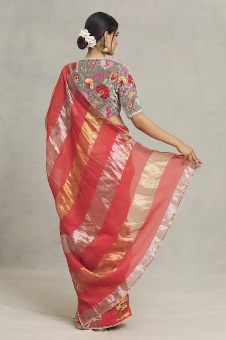 Pranay Baidya Chanderi Broad Stripe Woven Saree 