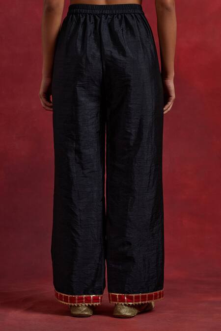 Buy_The Indian Cause_Red Silk Gota Patti Round Neck Jennifer Cuff Embroidered Kurta And Palazzo Set