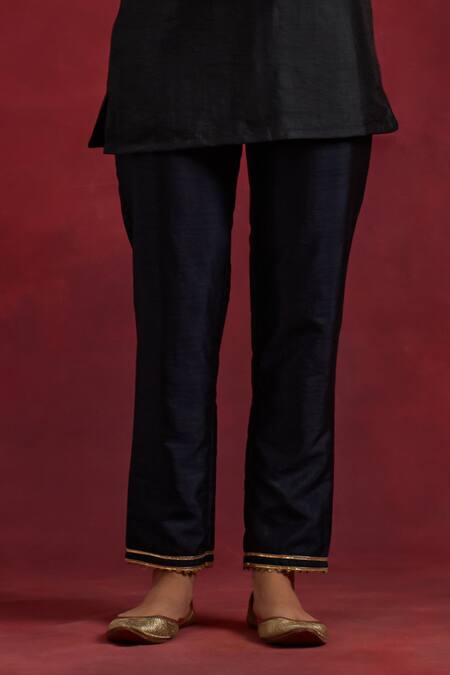 The Indian Cause_Red Silk Gota Patti V-neck Sadhna V Kurta And Pant Set_at_Aza_Fashions