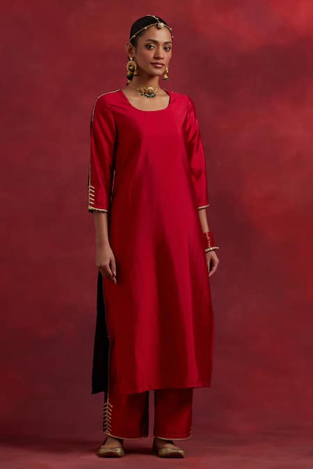 TIC Raw Silk Colour Block Kurta With Palazzo 