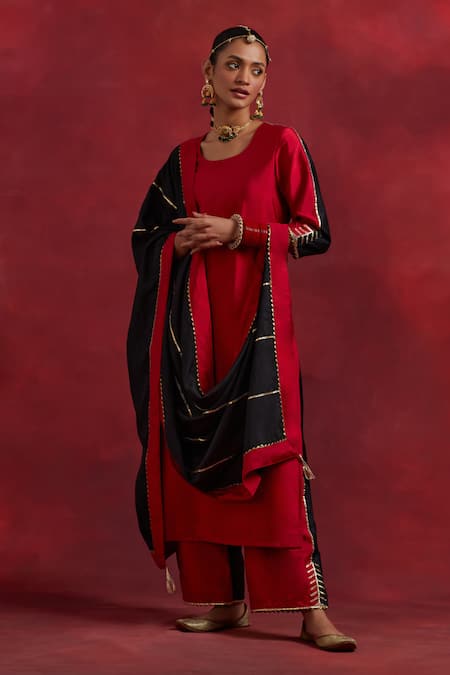 TIC Raw Silk Colour Block Kurta Palazzo Set 