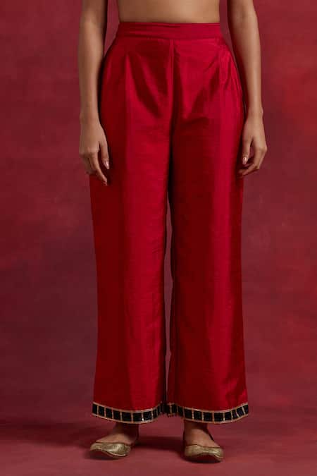 The Indian Cause Red Silk Gota Patti Round Neck Mira Raw Vivid Kurta With Pant at Aza Fashions The Indian Cause_Red Silk Gota Patti Round Neck Mira Raw Vivid Kurta With Pant_at_Aza_Fashions