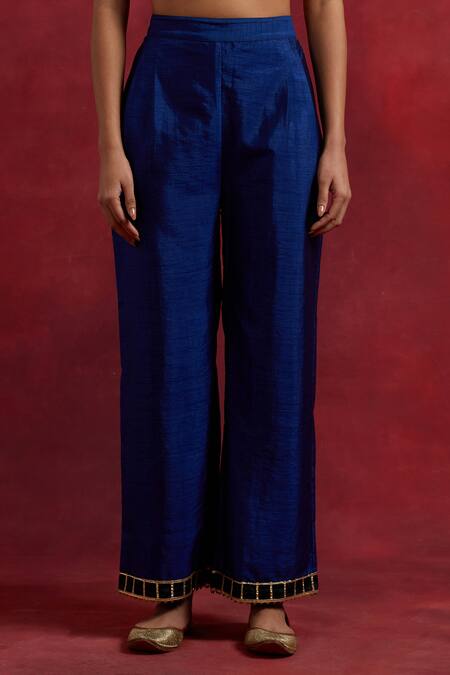 The Indian Cause Blue Silk Gota Patti Round Neck Mira Raw Kurta With Pant at Aza Fashions The Indian Cause_Blue Silk Gota Patti Round Neck Mira Raw Kurta With Pant_at_Aza_Fashions