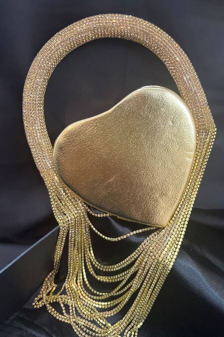 Shop House Of Bling Gold Rhinestones Heart Shaped Embellished Handbag at Aza Fashions Shop_House Of Bling_Gold Rhinestones Heart Shaped Embellished Handbag_at_Aza_Fashions
