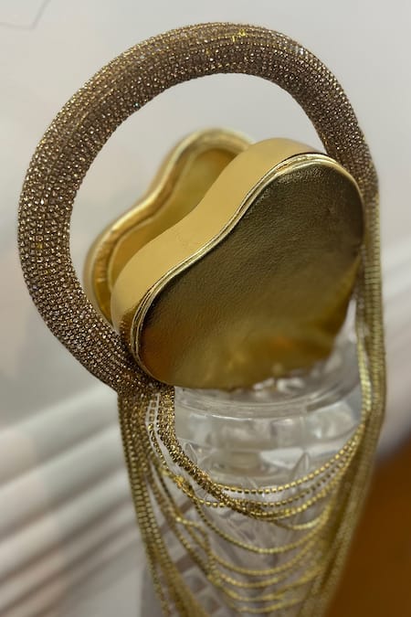 House Of Bling Gold Rhinestones Heart Shaped Embellished Handbag Online at Aza Fashions House Of Bling_Gold Rhinestones Heart Shaped Embellished Handbag_Online_at_Aza_Fashions