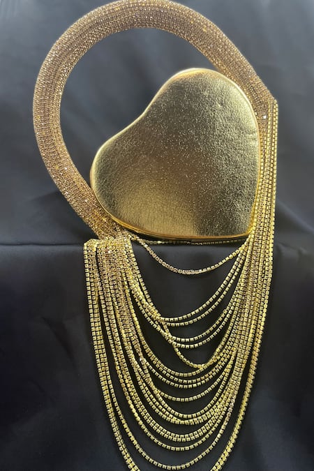 Buy House Of Bling Gold Rhinestones Heart Shaped Embellished Handbag Online at Aza Fashions Buy_House Of Bling_Gold Rhinestones Heart Shaped Embellished Handbag_Online_at_Aza_Fashions