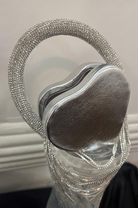 House Of Bling_Silver Rhinestones Heart Embellished Handbag_Online_at_Aza_Fashions