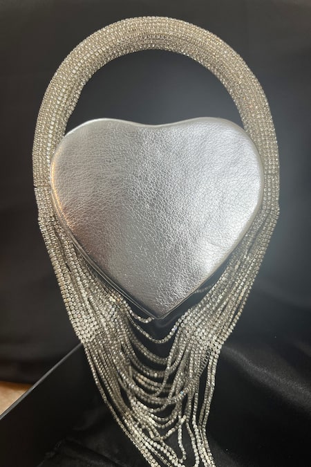 Shop_House Of Bling_Silver Rhinestones Heart Embellished Handbag_Online_at_Aza_Fashions