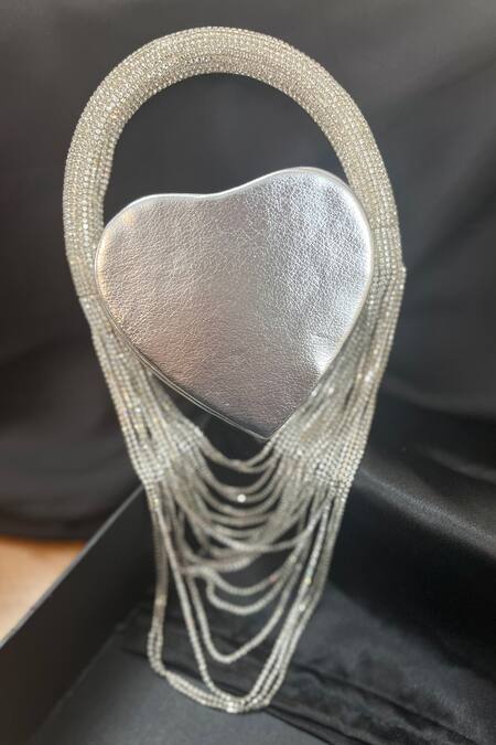 House Of Bling_Silver Rhinestones Heart Embellished Handbag_at_Aza_Fashions