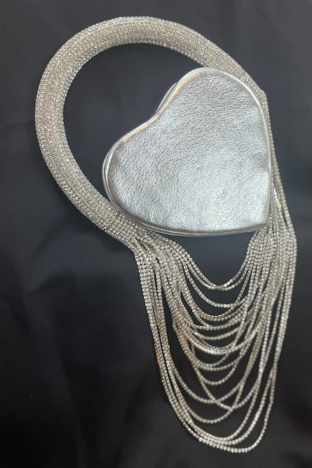 Buy_House Of Bling_Silver Rhinestones Heart Embellished Handbag