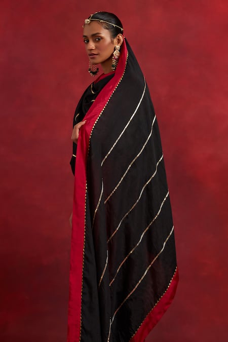 The Indian Cause Red Chanderi, Silk Gota Patti Round Ghoomar Colour Block Anarkali With Dupatta Online at Aza Fashions The Indian Cause_Red Chanderi, Silk Gota Patti Round Ghoomar Colour Block Anarkali With Dupatta_Online_at_Aza_Fashions