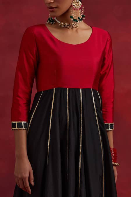 The Indian Cause Red Chanderi, Silk Gota Patti Round Ghoomar Colour Block Anarkali With Dupatta at Aza Fashions The Indian Cause_Red Chanderi, Silk Gota Patti Round Ghoomar Colour Block Anarkali With Dupatta_at_Aza_Fashions